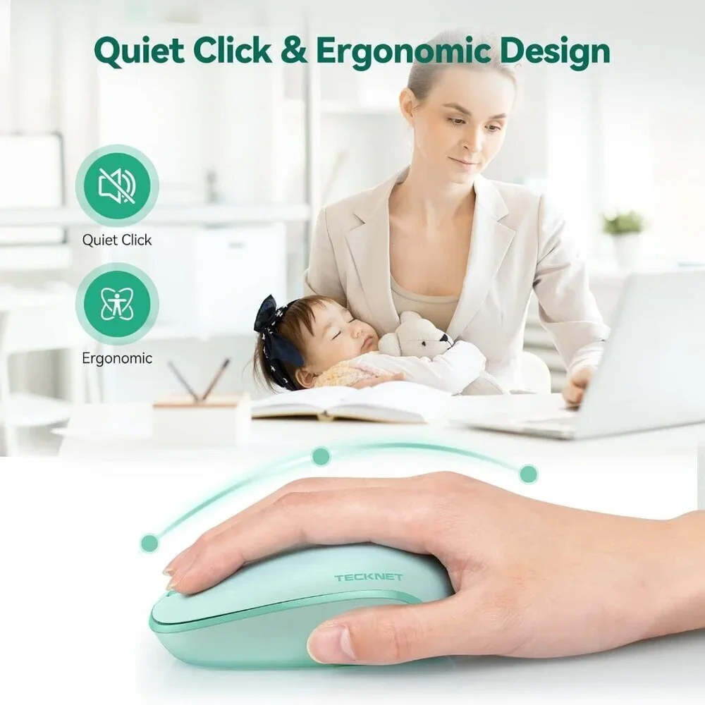 ✨Mouse Green Wireless 2.4G Quiet Computer with USB Receiver 4 Button for Laptop